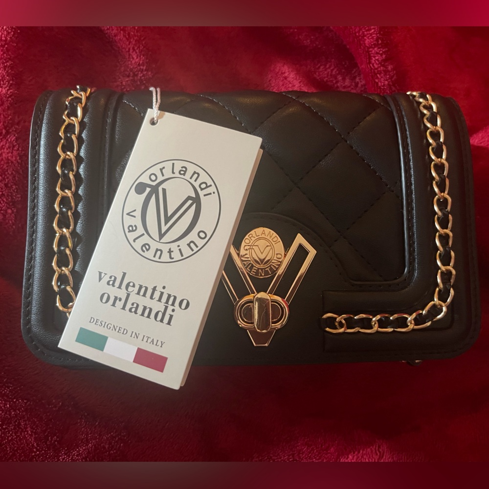 Valentino Orlandi Black Gold Chain Accent Purse - Picture 9 of 9
